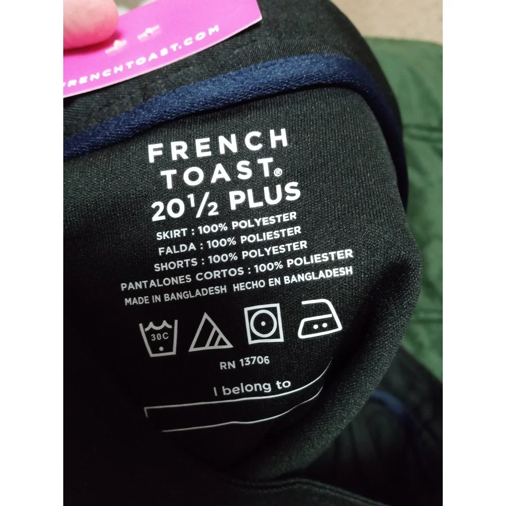 French Toast Girls Black Two-Tab Pleated Scooter Skort Adj.‎ Waist sz 20.5 Plus